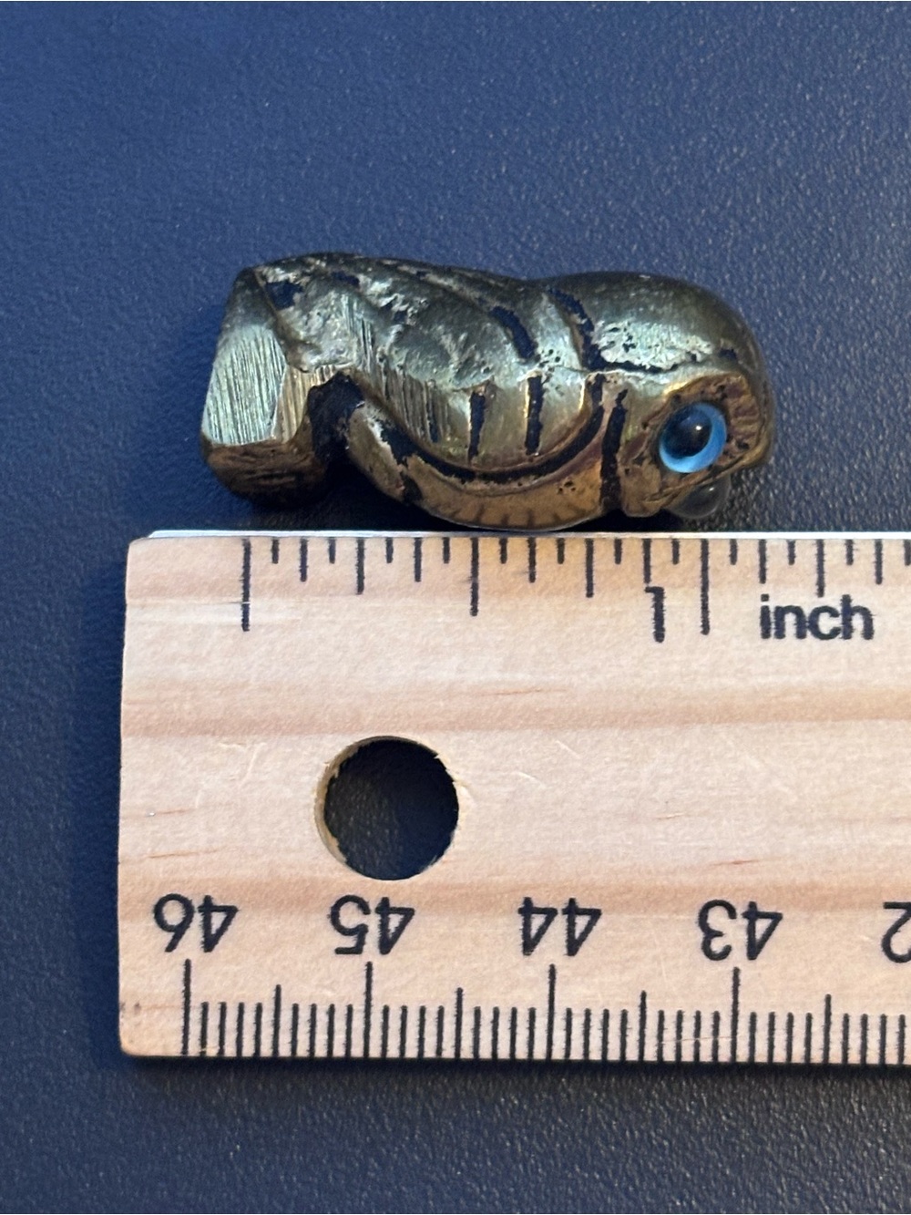 Vintage Mini Bronze Brass Owl Figurine AΘE AOE Mark Blue Glass Eyes Greek Athena - Picture 11 of 11